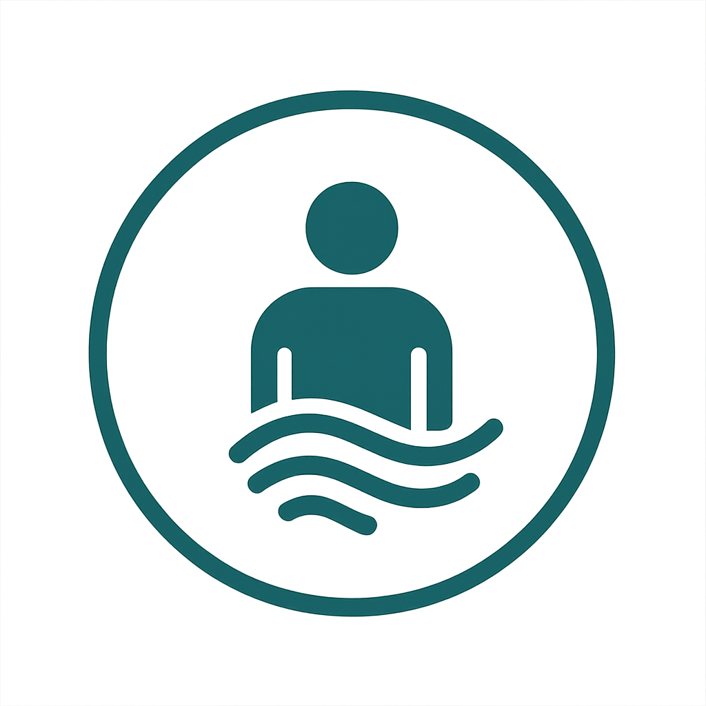 Minimal leaf swirl icon symbolizing breath and direction